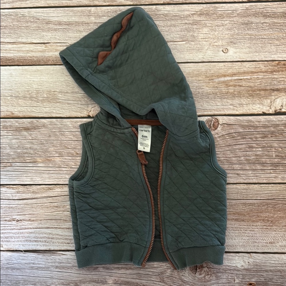 Carter's Quilted Green and Brown Hooded Vest
